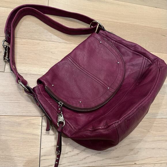 B Makowsky Handbags - B Makowsky Purple Leather Hobo Style Convertible Satchel Purse